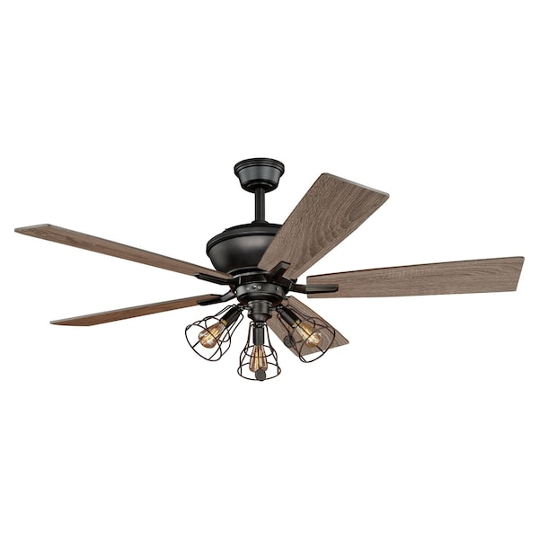 Vaxcel Clybourn Farmhouse Industrial 52 inch Bronze Ceiling Fan with Wire Cage LED Light Kit F0042 - main